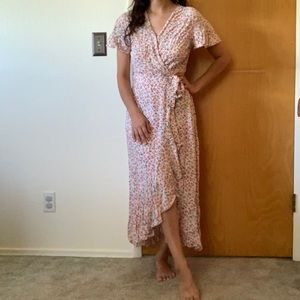 Salmon Floral Maxi Wrap Dress